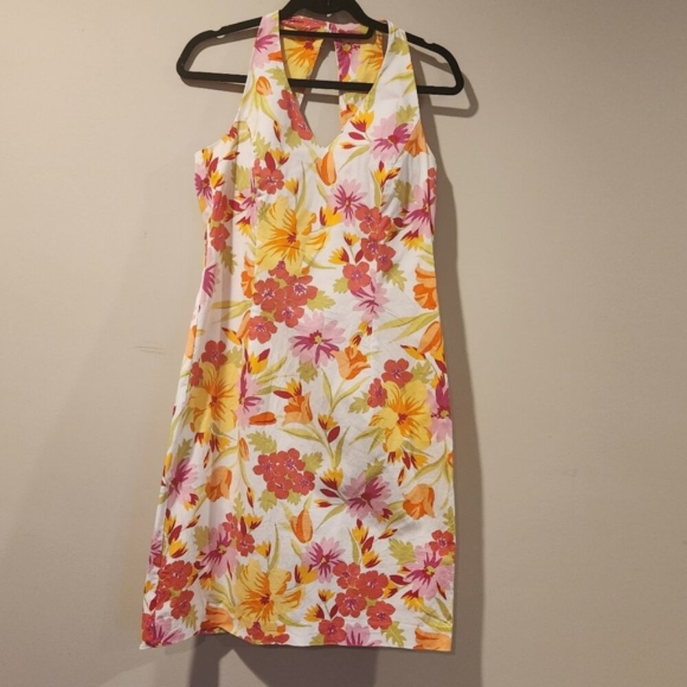 YVES COSSETTE DEPECHE MODE floral sleeveless halter top dress unlined vintage